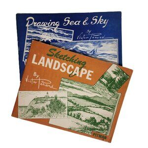 Victor Perard Drawing Sea & Sky1948 with Sketching Landscape 1947 RARE Vint Set